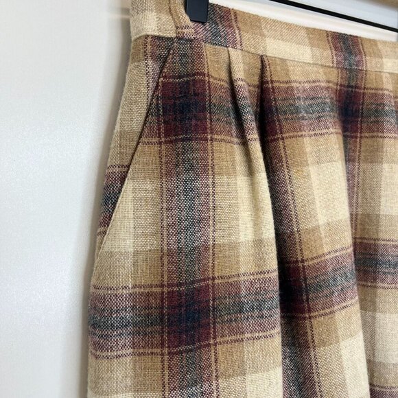 College Town Plaid Skirt Vintage Union Label Ladies Size SMALL Brown Wool Blend - Picture 3 of 5